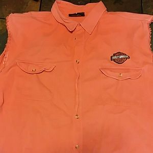 Biker Design sleeveless button down shirt